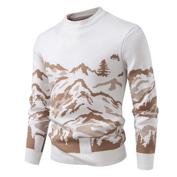 Мъжки плетен пуловер с модал-еластанова смес, дебел плат, кръгло деколте, дълги ръкави, свободен силует, бродирана значка