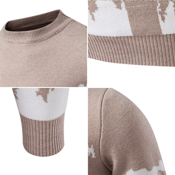 Мъжки плетен пуловер с модал-еластанова смес, дебел плат, кръгло деколте, дълги ръкави, свободен силует, бродирана значка