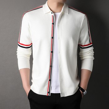 Cardigan tricotat pentru bărbați, stil coreean, croială lejeră, decolteu în V, spandex 80%