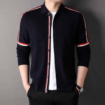 Мъжки плетен кардиган, корейски стил, свободен силует, V-образно деколте, спандекс 80%