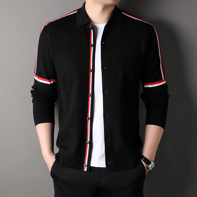 Cardigan tricotat pentru bărbați, stil coreean, croială lejeră, decolteu în V, spandex 80%