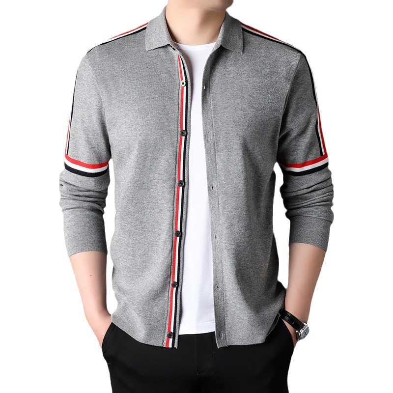 Cardigan tricotat pentru bărbați, stil coreean, croială lejeră, decolteu în V, spandex 80%