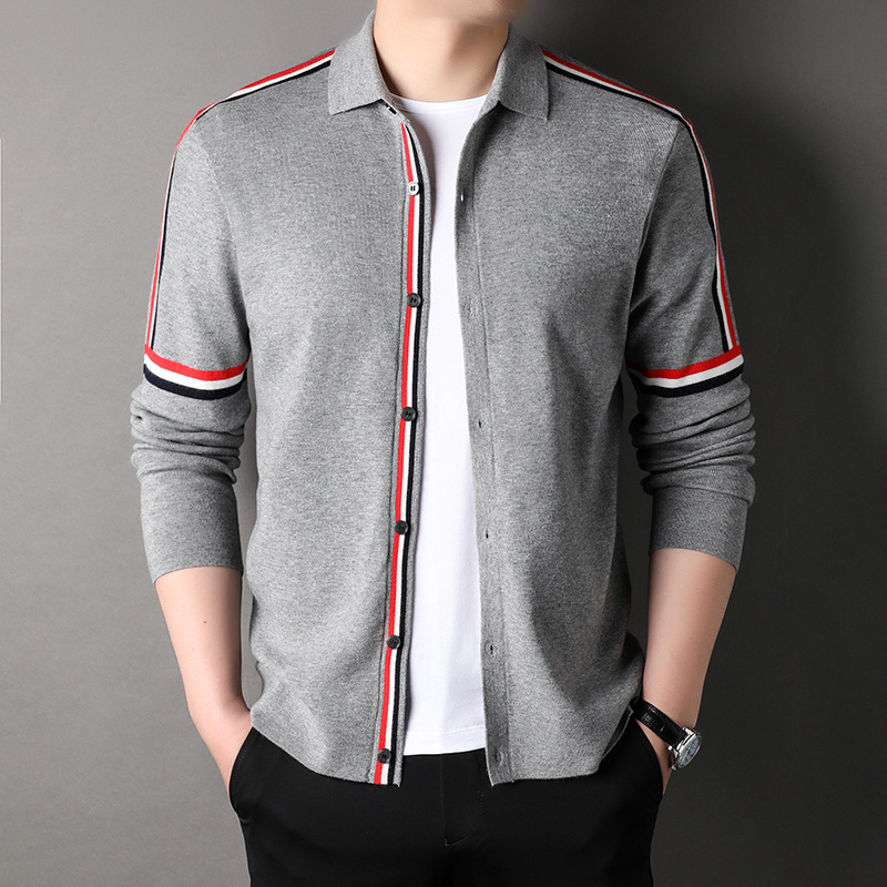 Cardigan tricotat pentru bărbați, stil coreean, croială lejeră, decolteu în V, spandex 80%