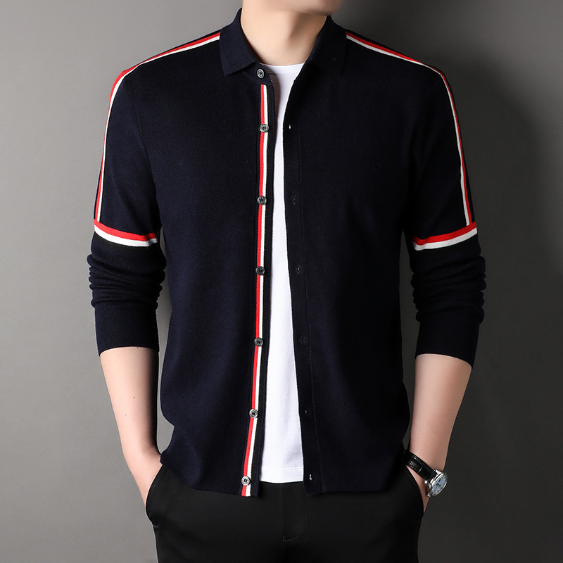 Cardigan tricotat pentru bărbați, stil coreean, croială lejeră, decolteu în V, spandex 80%