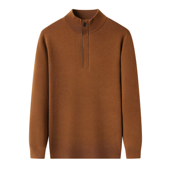 Ανδρικό πλεκτό πουκάμισο με μισό φερμουάρ και σταθερό γιακά, μακριά μανίκια, χαλαρή γραμμή, ζακάρ πολυεστερικό μείγμα