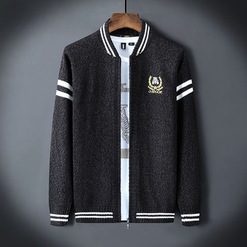 Мъжки плетен кардиган с висока яка, открита предна част, свободен силует, дълги ръкави, дебела материя