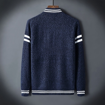 Мъжки плетен кардиган с висока яка, открита предна част, свободен силует, дълги ръкави, дебела материя