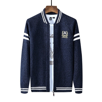 Мъжки плетен кардиган с висока яка, открита предна част, свободен силует, дълги ръкави, дебела материя