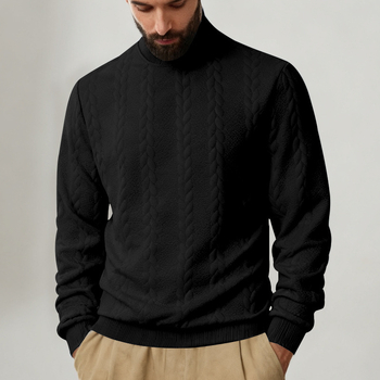 Пуловер суичър с висока яка, жакардова текстура, 95% полиестер, свободен силует, дълги ръкави