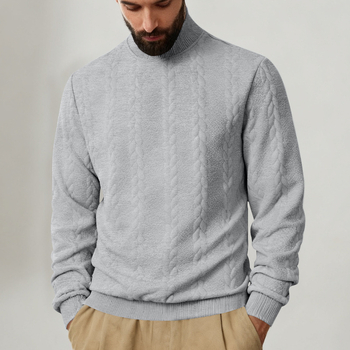 Пуловер суичър с висока яка, жакардова текстура, 95% полиестер, свободен силует, дълги ръкави