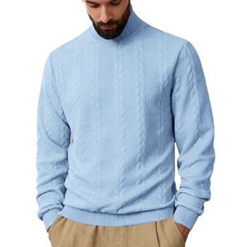 Пуловер суичър с висока яка, жакардова текстура, 95% полиестер, свободен силует, дълги ръкави