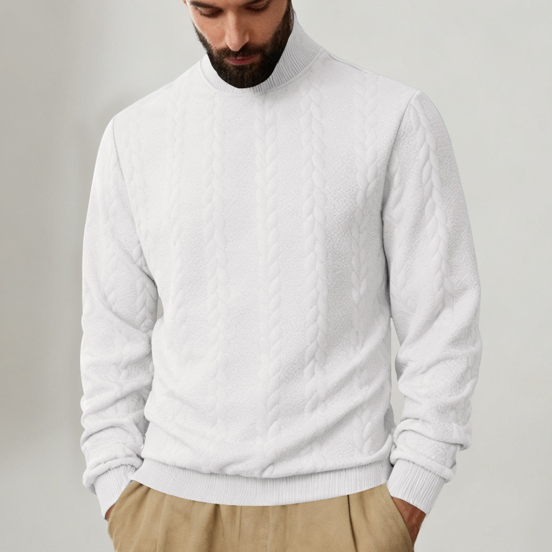 Džemper s visokim ovratnikom, džakard tekstura, 95% poliester, širok kroj, dugi rukavi