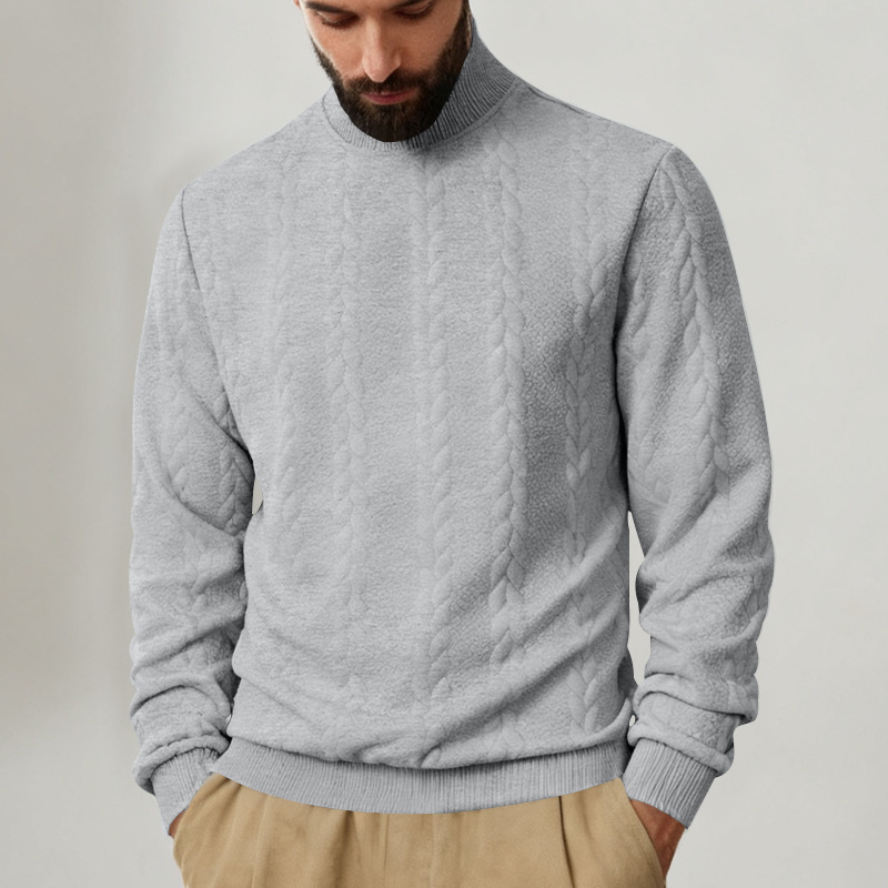 Džemper s visokim ovratnikom, džakard tekstura, 95% poliester, širok kroj, dugi rukavi