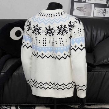 Πλεκτός πουλόβερ με στρογγυλή λαιμόκοψη, μακριά μανίκια και ενθετό σχέδιο — διαπνοή, υψηλή ελαστικότητα, μείγμα ινών ακέτας