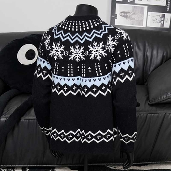 Πλεκτός πουλόβερ με στρογγυλή λαιμόκοψη, μακριά μανίκια και ενθετό σχέδιο — διαπνοή, υψηλή ελαστικότητα, μείγμα ινών ακέτας