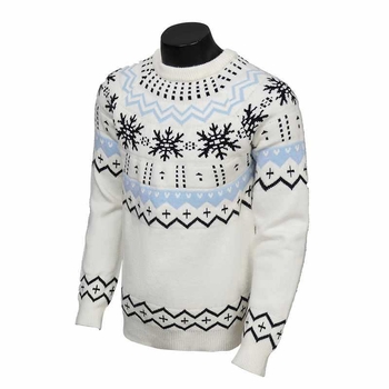 Πλεκτός πουλόβερ με στρογγυλή λαιμόκοψη, μακριά μανίκια και ενθετό σχέδιο — διαπνοή, υψηλή ελαστικότητα, μείγμα ινών ακέτας