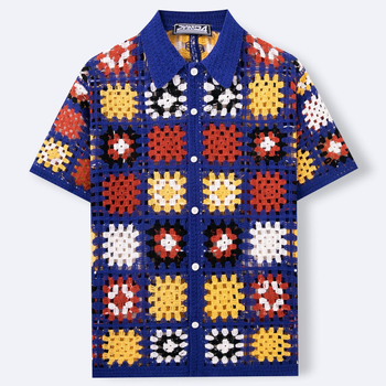 Adīts polo krekls, īsām piedurknēm, ģeometrisks raksts, flokēšana, plānais stils