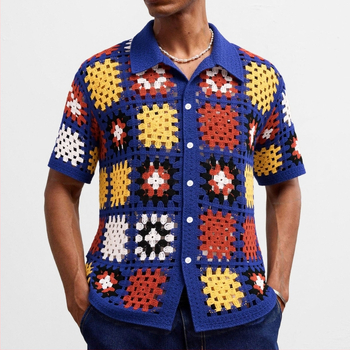 Adīts polo krekls, īsām piedurknēm, ģeometrisks raksts, flokēšana, plānais stils