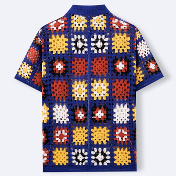 Adīts polo krekls, īsām piedurknēm, ģeometrisks raksts, flokēšana, plānais stils