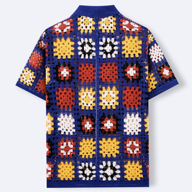 Adīts polo krekls, īsām piedurknēm, ģeometrisks raksts, flokēšana, plānais stils