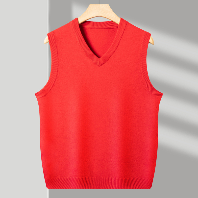 Ανδρικό γιλέκο μαλλιού με V-λαιμό, χωρίς μανίκια, παχύ μαλλί, 30–35% γούνες κουνελιού, ραβδωτό τελείωμα, φθινοπωρινό/χειμερινό 2024