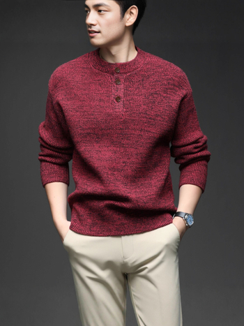 Плетен пуловер в корейски стил, кръгло деколте, дълги ръкави, смес акрил-полиестер-найлон