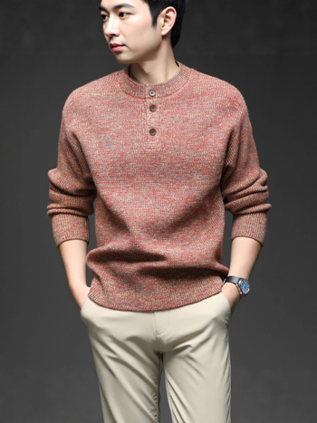 Плетен пуловер в корейски стил, кръгло деколте, дълги ръкави, смес акрил-полиестер-найлон