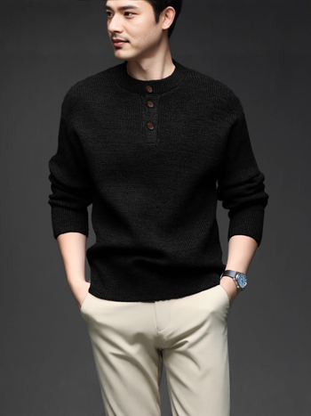 Плетен пуловер в корейски стил, кръгло деколте, дълги ръкави, смес акрил-полиестер-найлон