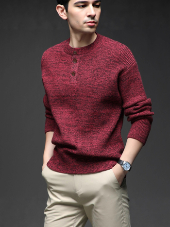 Плетен пуловер в корейски стил, кръгло деколте, дълги ръкави, смес акрил-полиестер-найлон