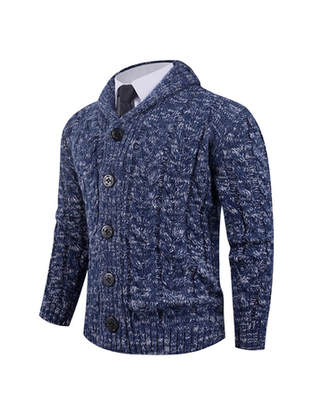 Слим-фит кардиган с Turn-Down Collar, британски стил, дълги ръкави, памук-полиестерова смес (85% полиестер)