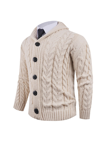 Слим-фит кардиган с Turn-Down Collar, британски стил, дълги ръкави, памук-полиестерова смес (85% полиестер)