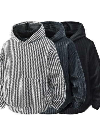 Пуловер със качулка — Корейски стил, свободен силует, V-образно деколте, Полиестер 96%+