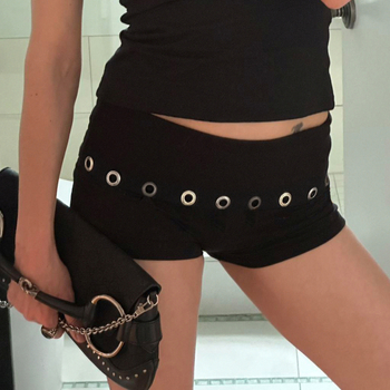 Γυναικείοι σορτς με punk street στυλ και διάτρητα στοιχεία, χαμηλή μέση, 95% πολυεστέρας, καλοκαίρι 2024