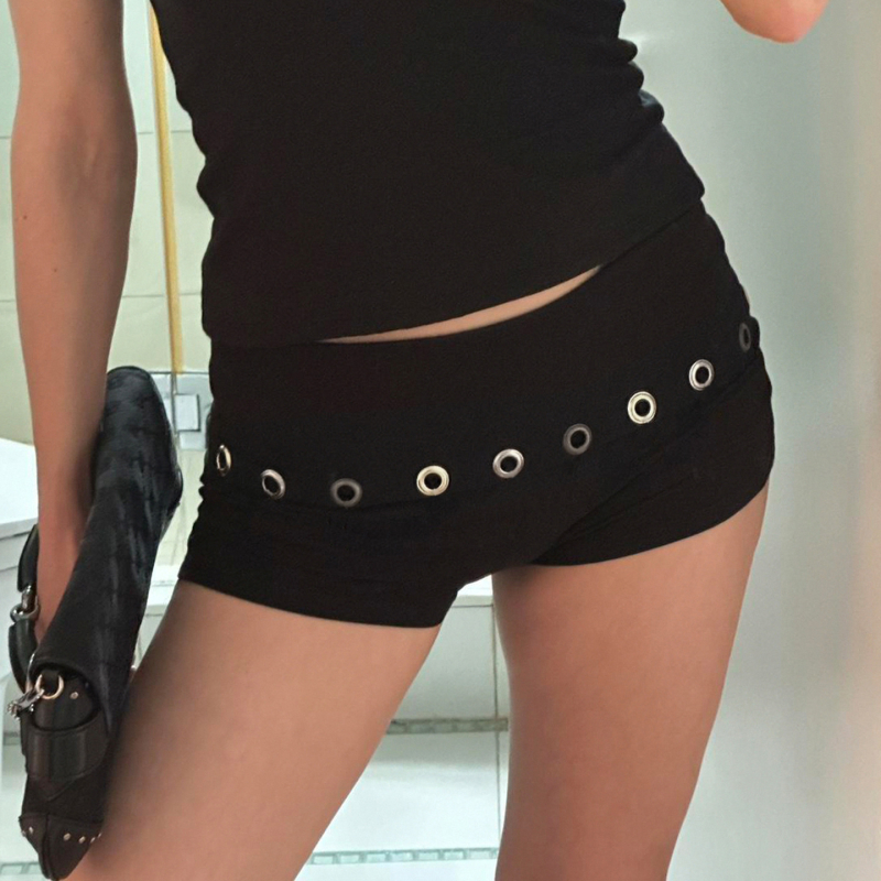 Női rövidnadrág punk utcai stílusban, kivágott részletekkel, alacsony derekú, 95% poliészter, nyár 2024