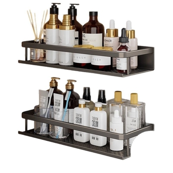 Δύο-επίπεδη κρεμάστρα πετσετών τοίχου, από κράμα αλουμινίου, επικολλητή εγκατάσταση χωρίς διάτρηση, μπάνιου αποθήκευση, μοντέρνος μινιμαλιστικός σχεδιασμός