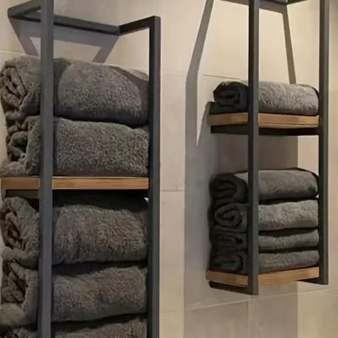 Sienas vannas dvieļu statīvs divos līmeņos, dzelzs + 304 nerūsējošais tērauds, 50 kg slodze, moderns minimālistisks stils