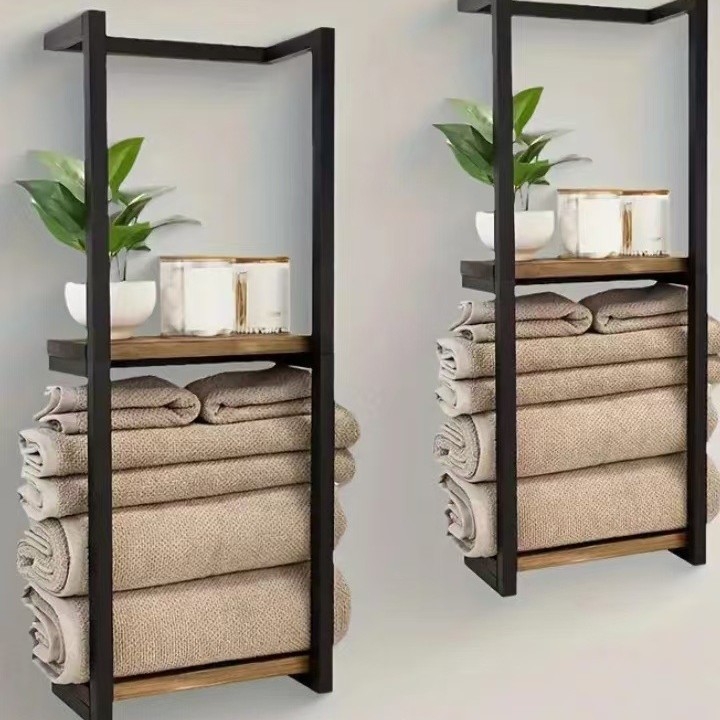 Sienas vannas dvieļu statīvs divos līmeņos, dzelzs + 304 nerūsējošais tērauds, 50 kg slodze, moderns minimālistisks stils