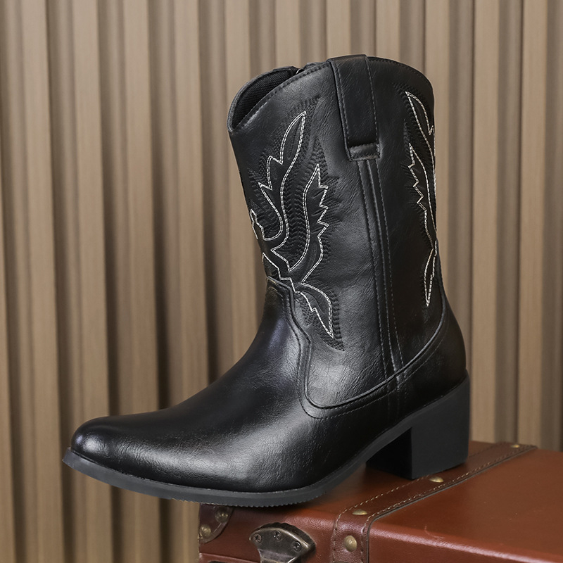 Cizme Knight din piele, stil etnic, fermoar lateral, PU partea superioară, talpa din cauciuc, impermeabile