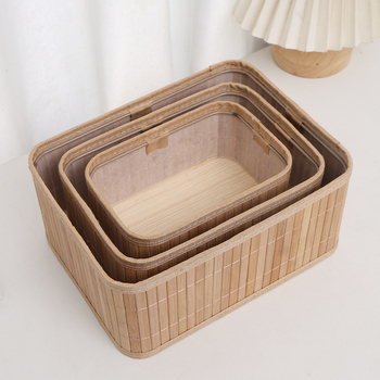 Κάδος αποθήκευσης από μπαμπού με καπάκι, Huihua-448123, μοντέρνος μινιμαλιστικός σχεδιασμός, ποικιλία καλαθιών αποθήκευσης