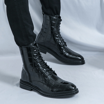 Ανδρικά Υψηλοκάβαλα Δερμάτινα Μποτάκια με PU Άνω Μέρος, Καουτσούκ Σόλα, Μυτερό Άκρο, Με Κορδόνια
