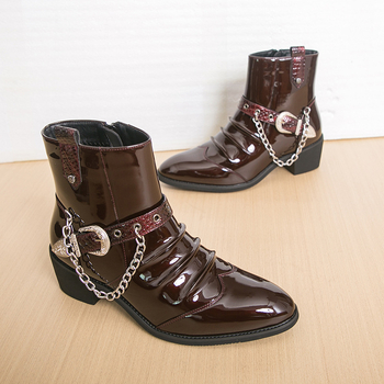 Ανδρικά PU δερμάτινα μποτάκια με αιχμηρό δάχτυλο, μεσαίο ύψος τακουνιού 3–5 cm, πλευρικός φερμουάρ, στυλ Martin