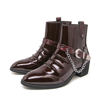 Ανδρικά PU δερμάτινα μποτάκια με αιχμηρό δάχτυλο, μεσαίο ύψος τακουνιού 3–5 cm, πλευρικός φερμουάρ, στυλ Martin