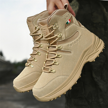 Ανδρικά τακτικά μποτάκια εκπαίδευσης για υπαίθριες δραστηριότητες – ψηλός άξονας, αντιστατικά, PU πάτος, σόλα τσιμέντου, επάνω μέρος: σουέντ αγελάδας + Oxford ύφασμα