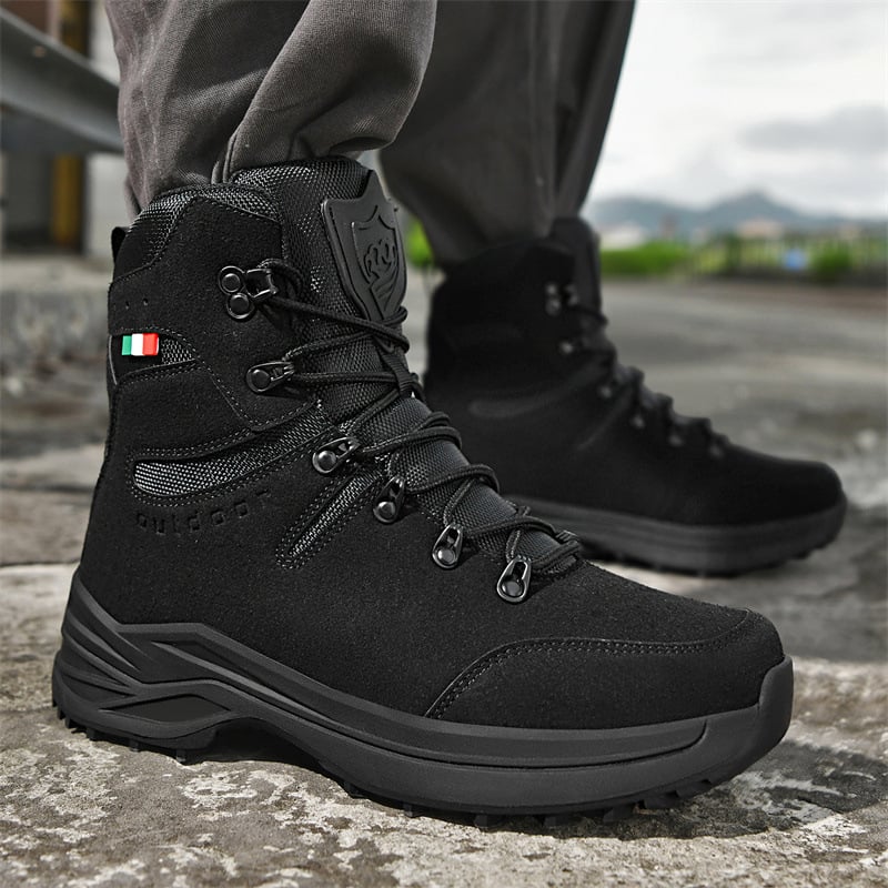 Ανδρικά τακτικά μποτάκια εκπαίδευσης για υπαίθριες δραστηριότητες – ψηλός άξονας, αντιστατικά, PU πάτος, σόλα τσιμέντου, επάνω μέρος: σουέντ αγελάδας + Oxford ύφασμα