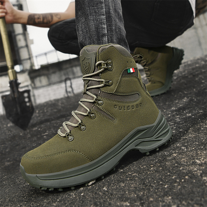 Ανδρικά τακτικά μποτάκια εκπαίδευσης για υπαίθριες δραστηριότητες – ψηλός άξονας, αντιστατικά, PU πάτος, σόλα τσιμέντου, επάνω μέρος: σουέντ αγελάδας + Oxford ύφασμα