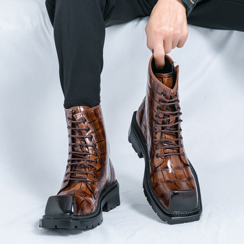 Ανδρικά δερμάτινα Chelsea μποτάκια, PU επάνω, μεσαίο ύψος, πλαϊνό φερμουάρ, μονόχρωμα