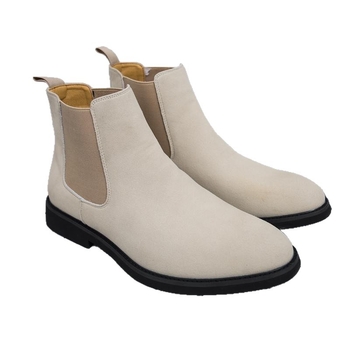 Ανδρικά Chelsea μποτάκια από nubuk σουέτ - μεσαίο ύψος γάμπας, επίπεδο χοντρό τακούνι, καουτσούκ σόλα, PU πάτος
