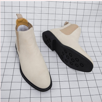 Ανδρικά Chelsea μποτάκια από nubuk σουέτ - μεσαίο ύψος γάμπας, επίπεδο χοντρό τακούνι, καουτσούκ σόλα, PU πάτος