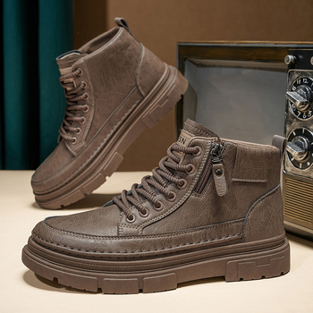 Martens čizme za muškarce, gornji dio od umjetnog PU, gumeni potplat, srednja visina potkoljenice, okrugli vrh, prednje vezivanje