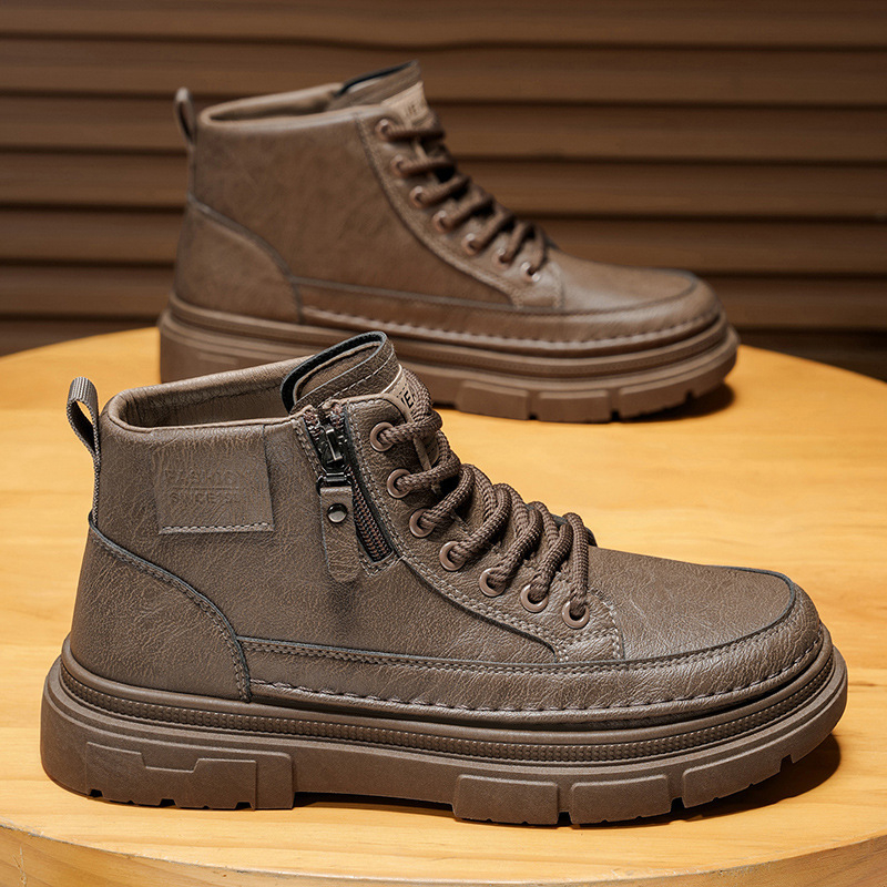 Martens čizme za muškarce, gornji dio od umjetnog PU, gumeni potplat, srednja visina potkoljenice, okrugli vrh, prednje vezivanje